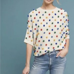 Anthropologie oversized Short Sleeve Pom Pom Bubble Sweater by Pepaloves Size L